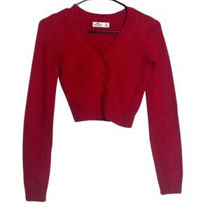 Hollister Y2k Cropped Cable Knit Chunky Cardigan Sweater Womens XS Logo Preppy
